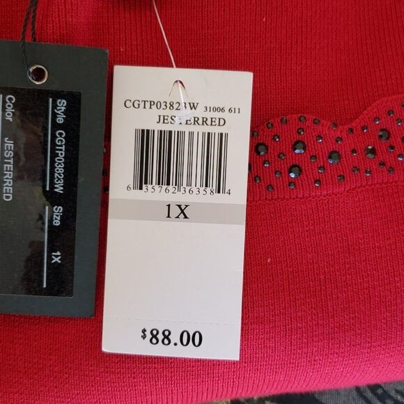 Cable & Gauge Refined Casual Red Sweater 1X NWT Rhinestone Scalloped Neckline - Picture 6 of 7